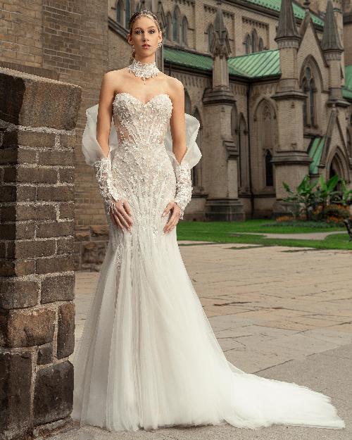 124112 strapless sparkly wedding dress with lace and sweetheart neckline1